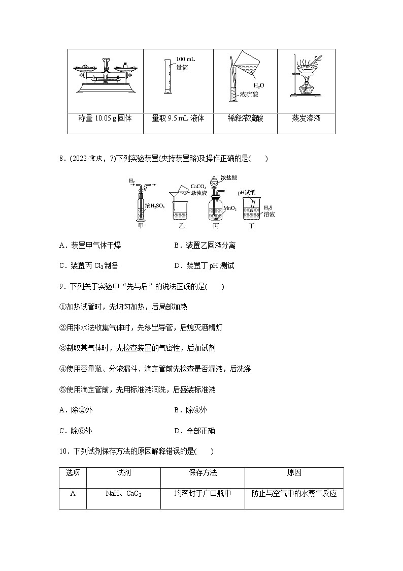 第9练　化学实验基础知识和技能  同步练习（含答案）-2025年高考化学一轮复习第3页