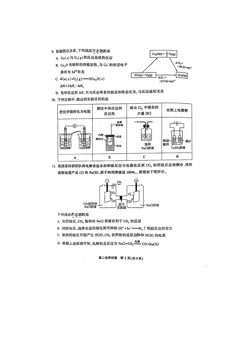 2024届北京朝阳高二上学期化学期末试题第3页