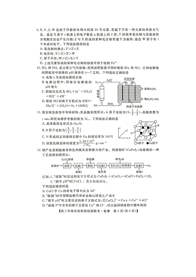 2024届安徽省“耀正优+”高三名校期末上学期化学试题第3页