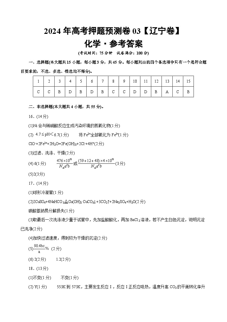 2024年高考押题预测卷—化学（辽宁卷03）（参考答案）第1页