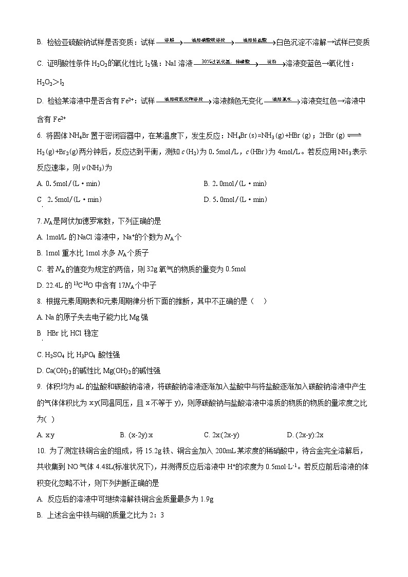 浙江省金华第一中学2023-2024学年高一下学期期中化学试卷（Word版附解析）02