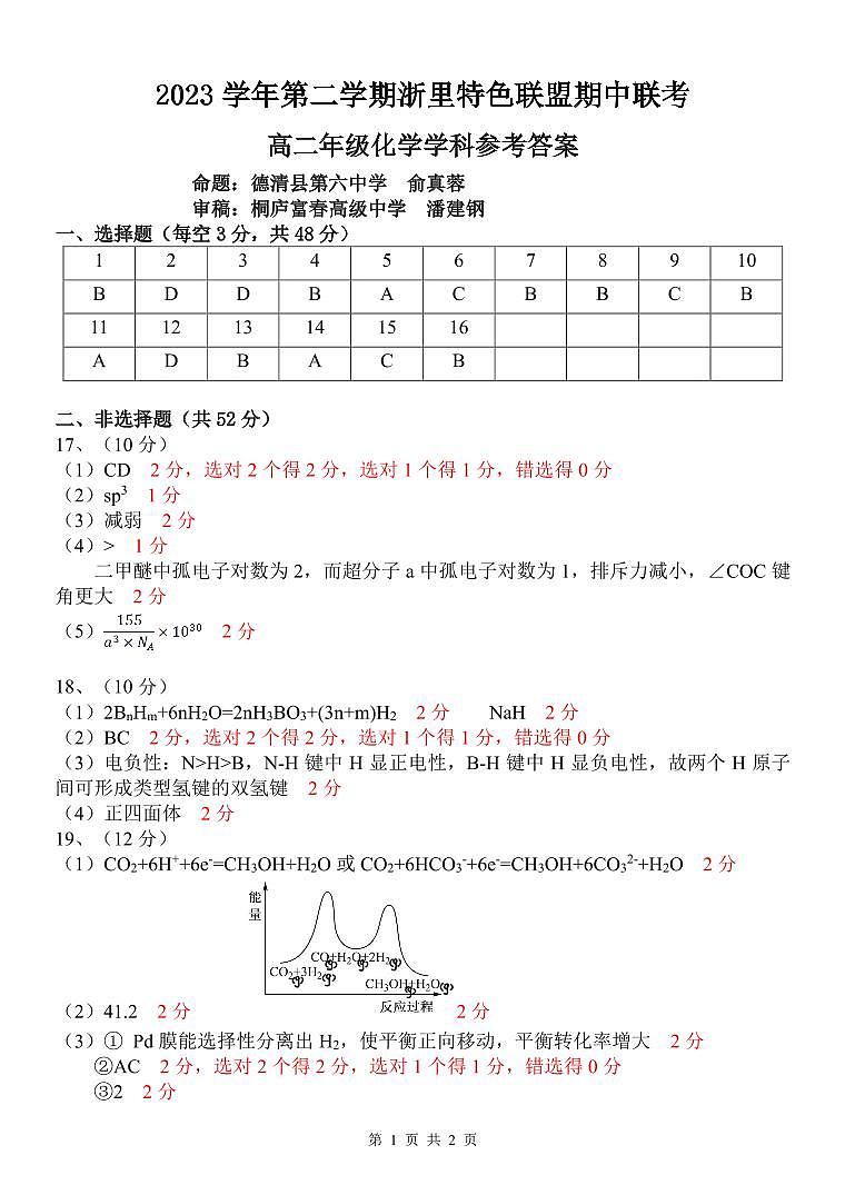 高二化学答案第1页