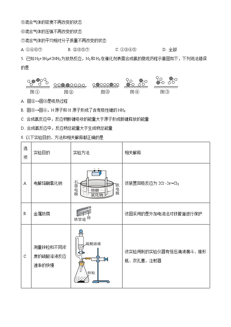 河北省保定市保定部分2023-2024学年高一下学期4月（1+3）期中考试化学试题（原卷版+解析版）02