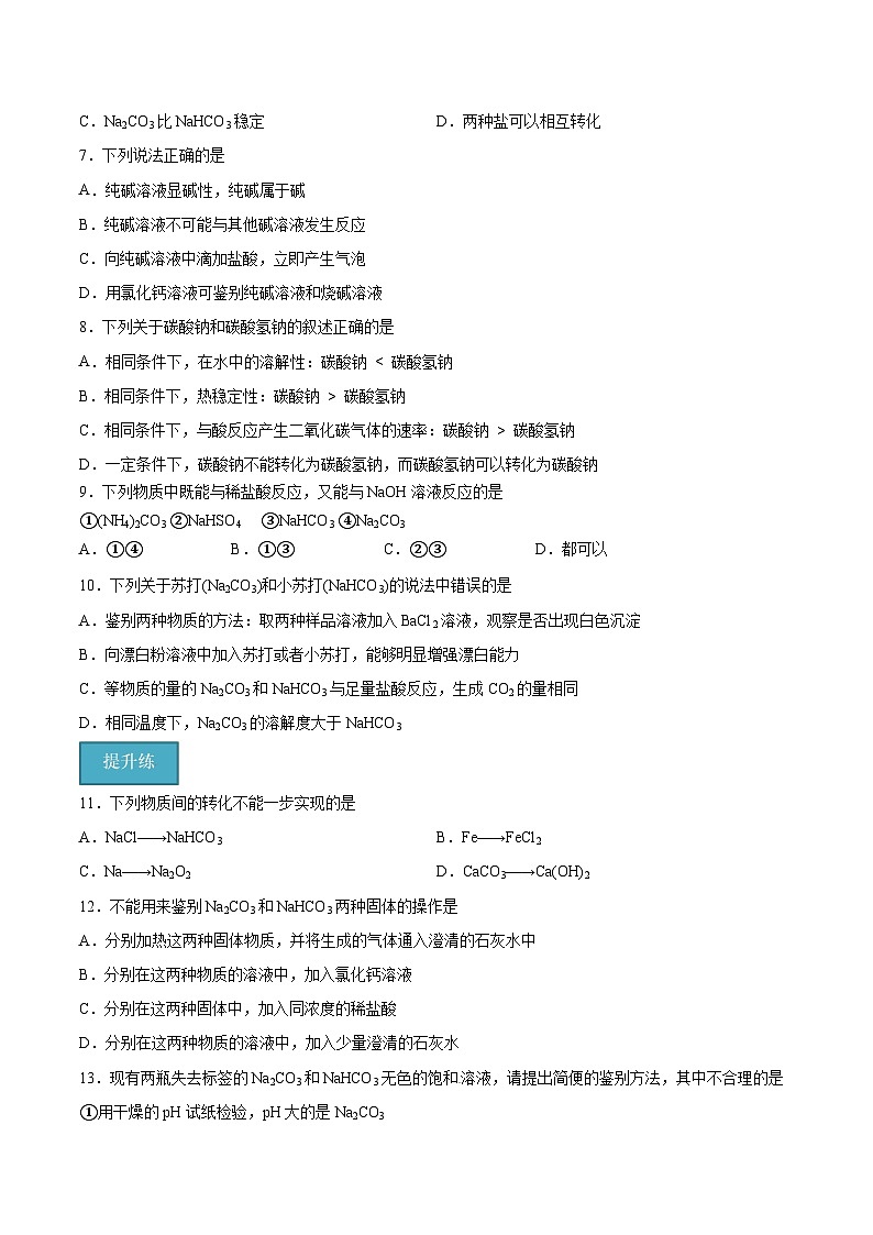 【分层练习】2.1 .3 钠盐、焰色试验高一化学同步备课（人教版2019必修第一册）（原卷版+解析版）02