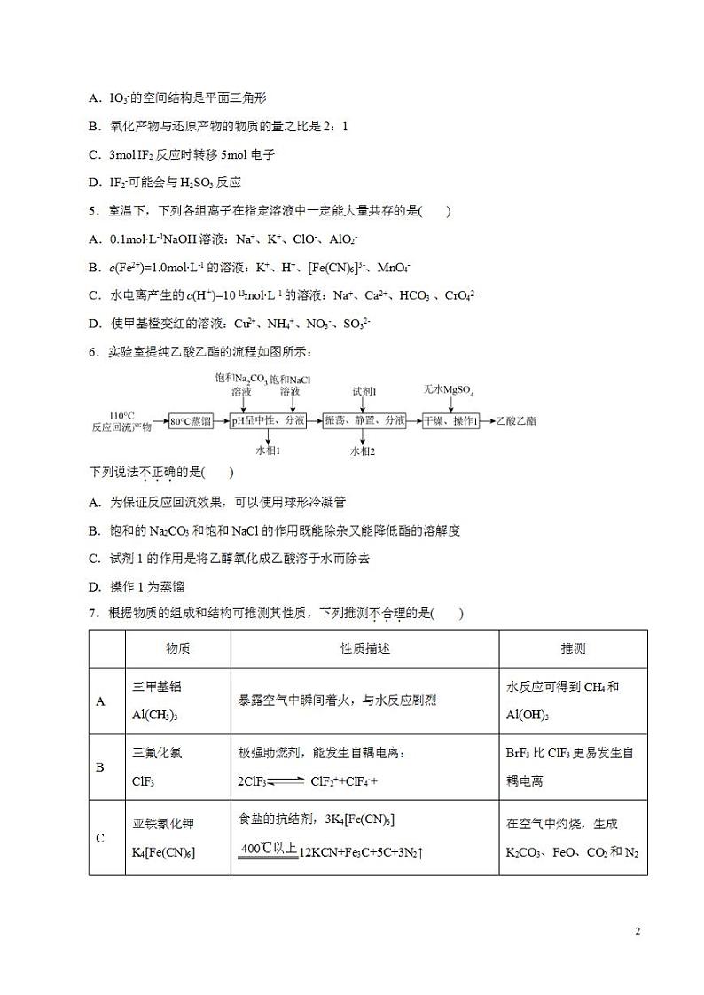 2024年高考押题预测卷—化学（浙江卷03）（考试版）第2页