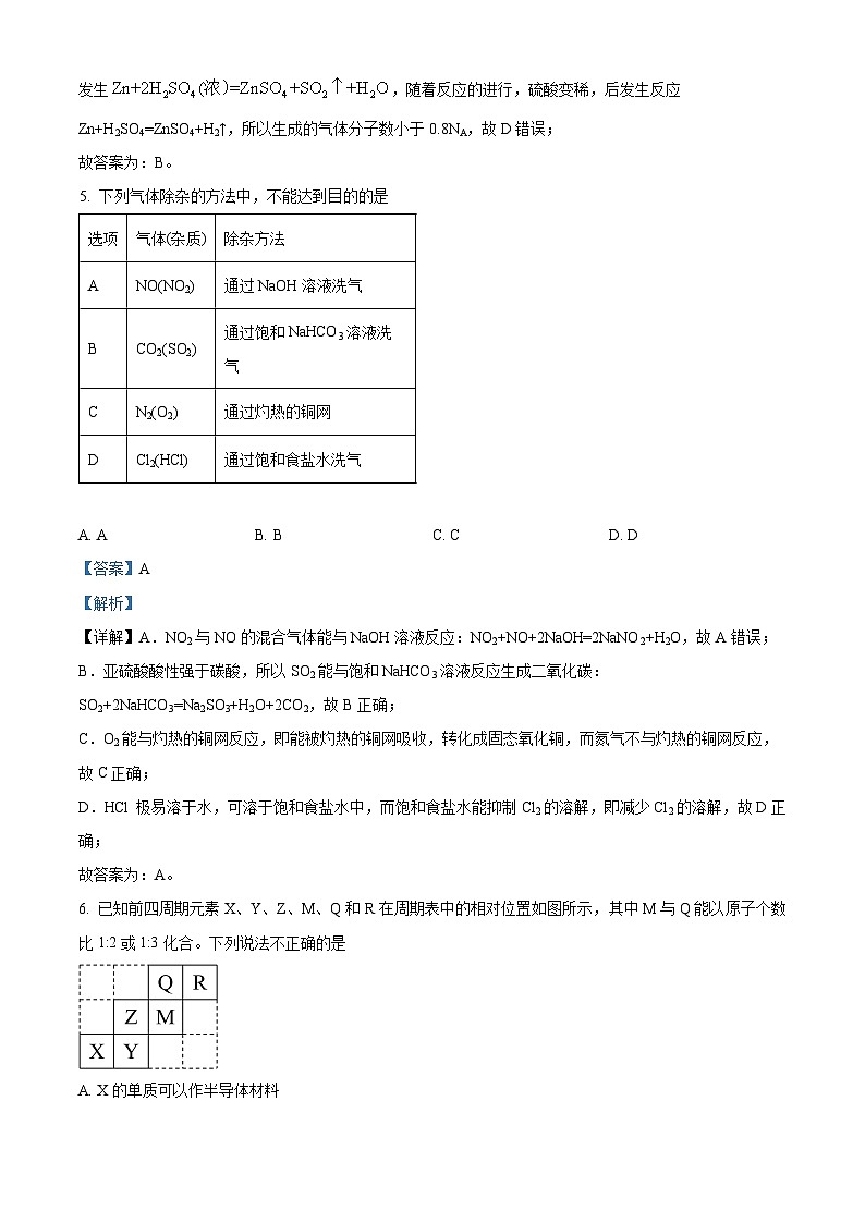 安徽省芜湖市安徽师范大学附属中学2023-2024学年高一下学期4月期中考试化学试题（原卷版+解析版）03