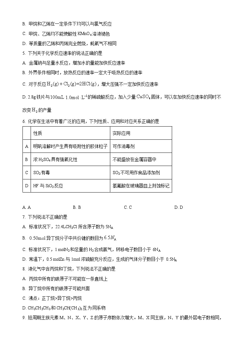 四川省绵阳市南山中学2023-2024学年高一下学期期中考试  化学  （原卷版+解析版）02