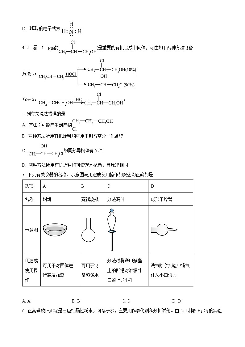 湖南省衡阳市祁东县2024届高三第三次联考（三模）化学试题（原卷版）第2页