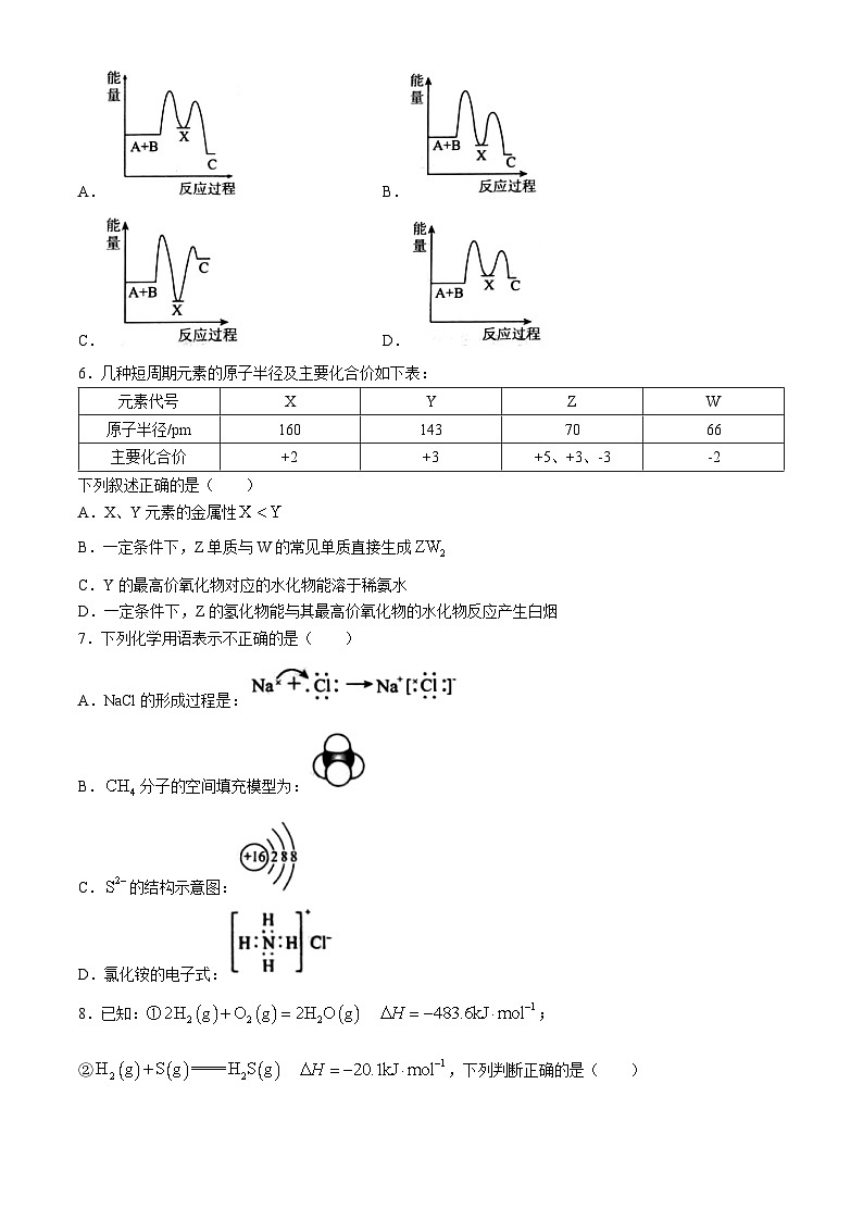 山东省枣庄市第三中学2023-2024学年高一下学期期中考试化学试题(无答案)02