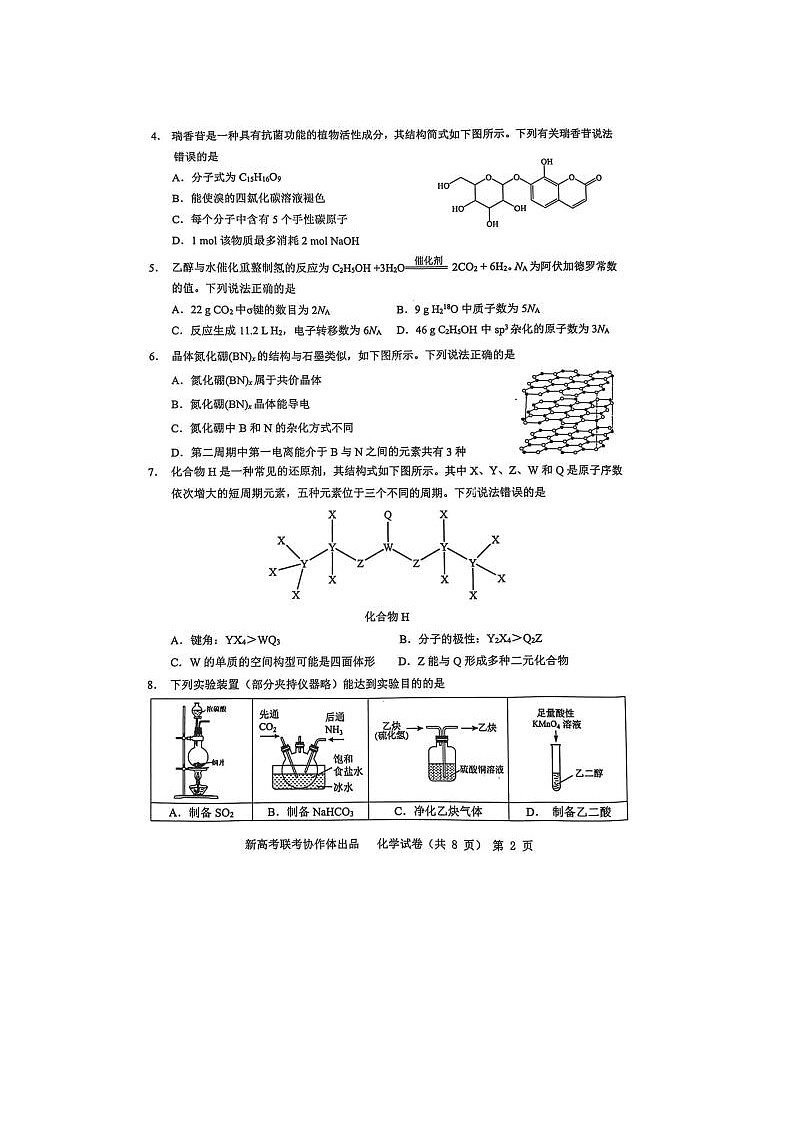 2024届湖北新高考协作体高三一模化学试题及答案第2页