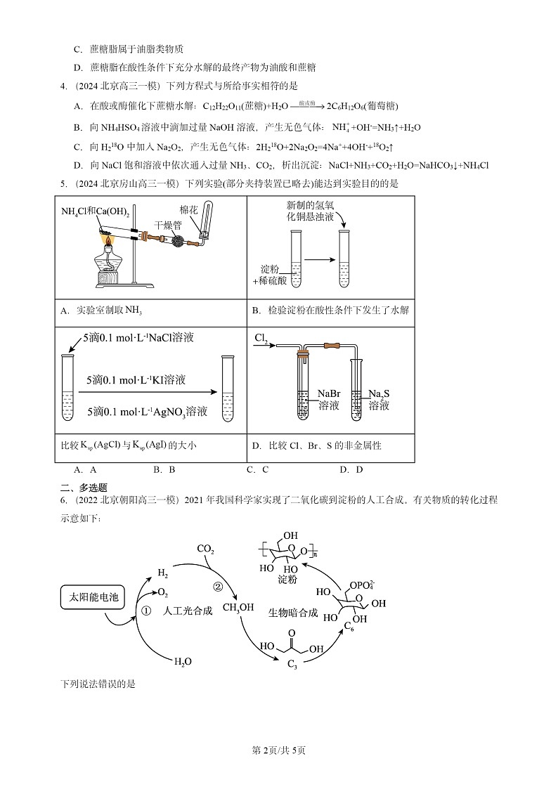 2022-2024北京高三一模试题化学分类汇编：糖类第2页