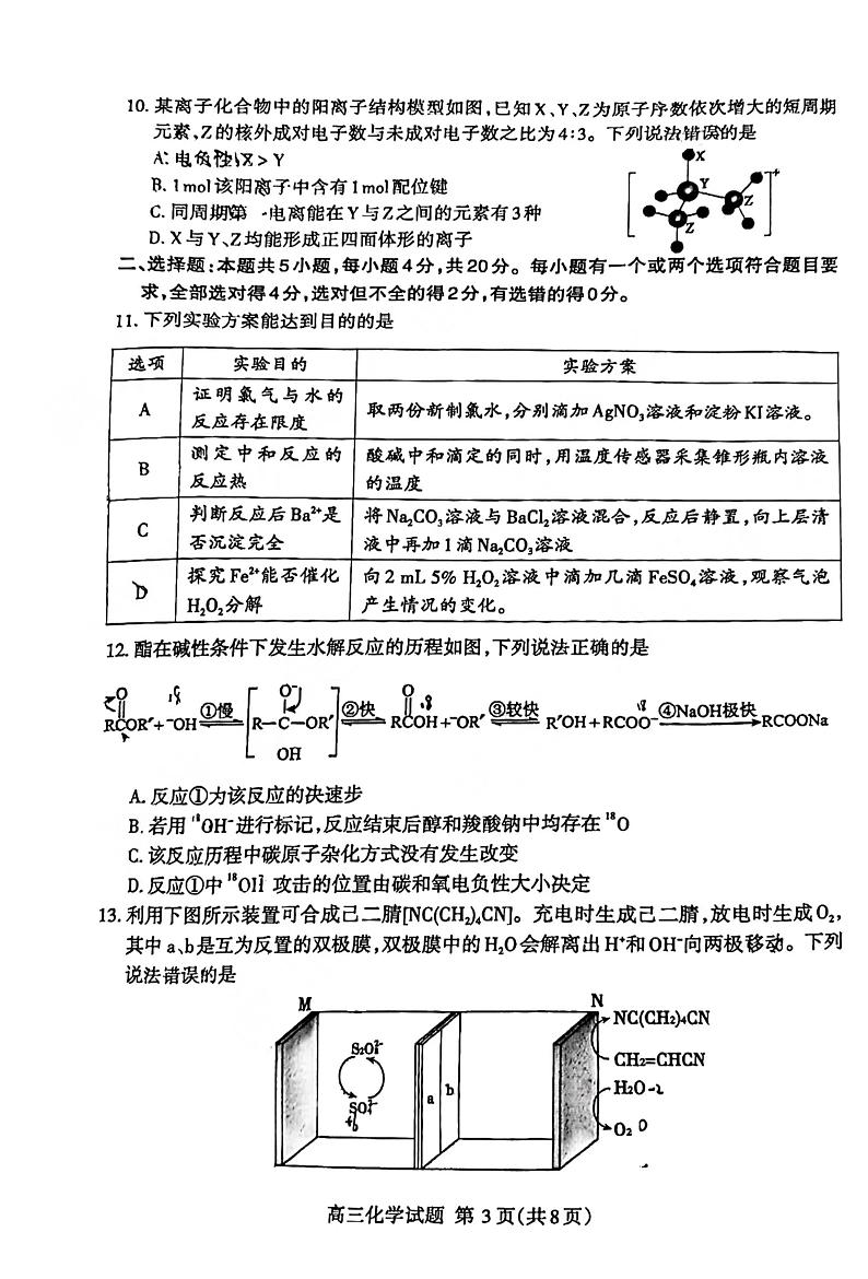 山东省泰安市2024届高三下学期二模试题化学PDF版含答案第3页