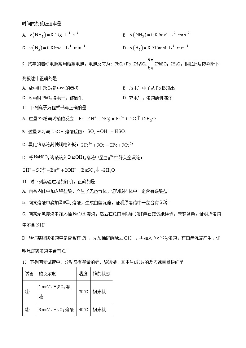 浙江省杭州市富阳区场口中学2023-2024学年高一下学期3月月考化学试题（原卷版）第3页