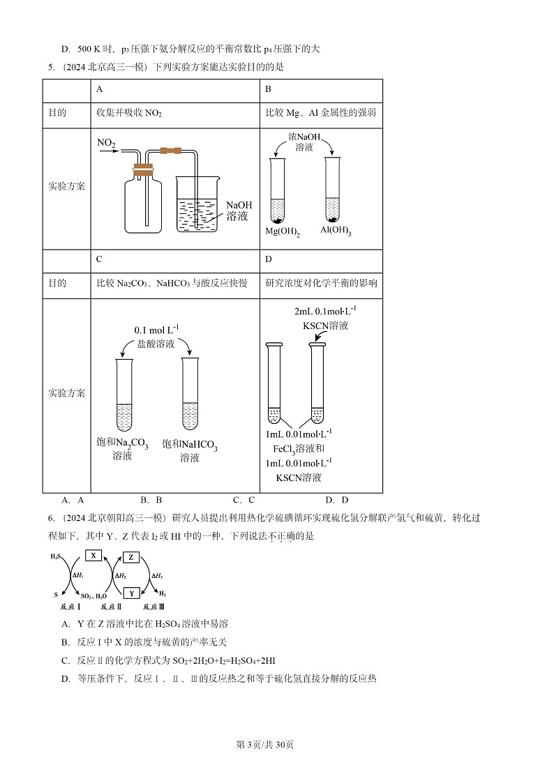 2024北京高三一模试题化学分类汇编：化学反应的方向、 限度与速率章节综合03