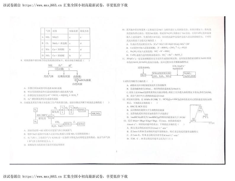 安徽省六安第一中学2023-2024学年高一下学期期中考试化学试题第2页