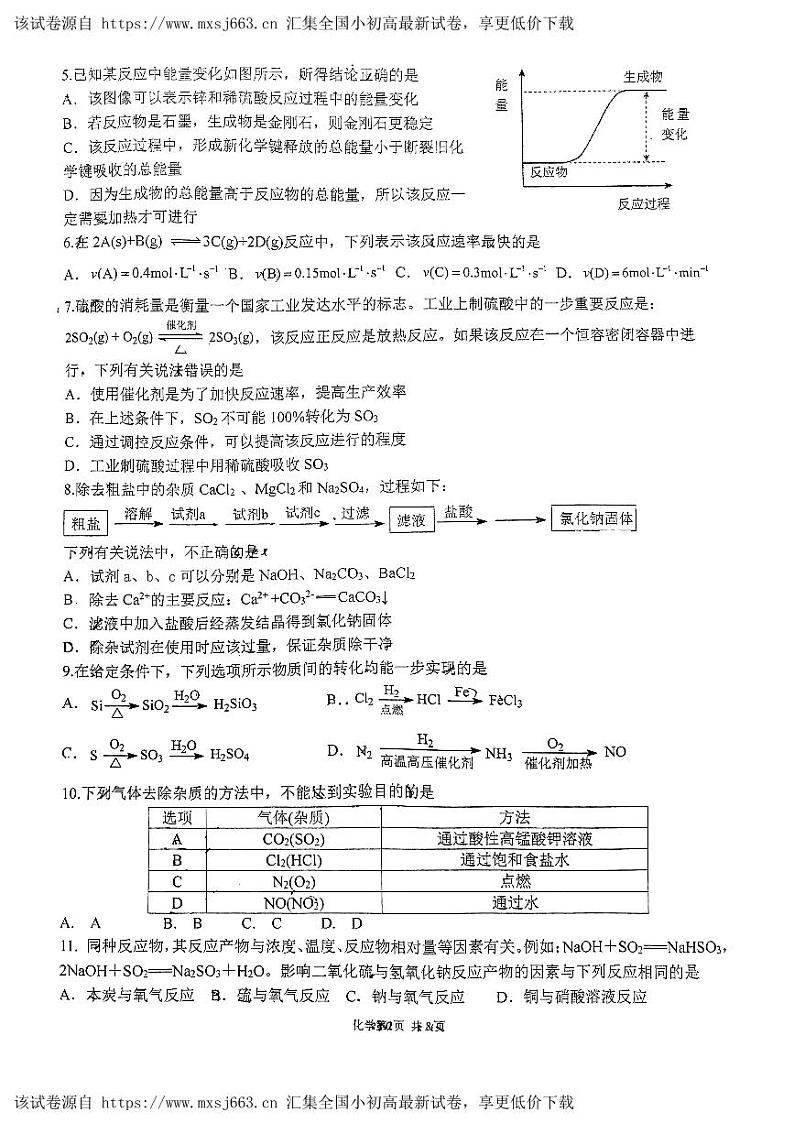 云南省昆明市第一中学西山学校2023-2024学年高一下学期4月期中考试化学试题02