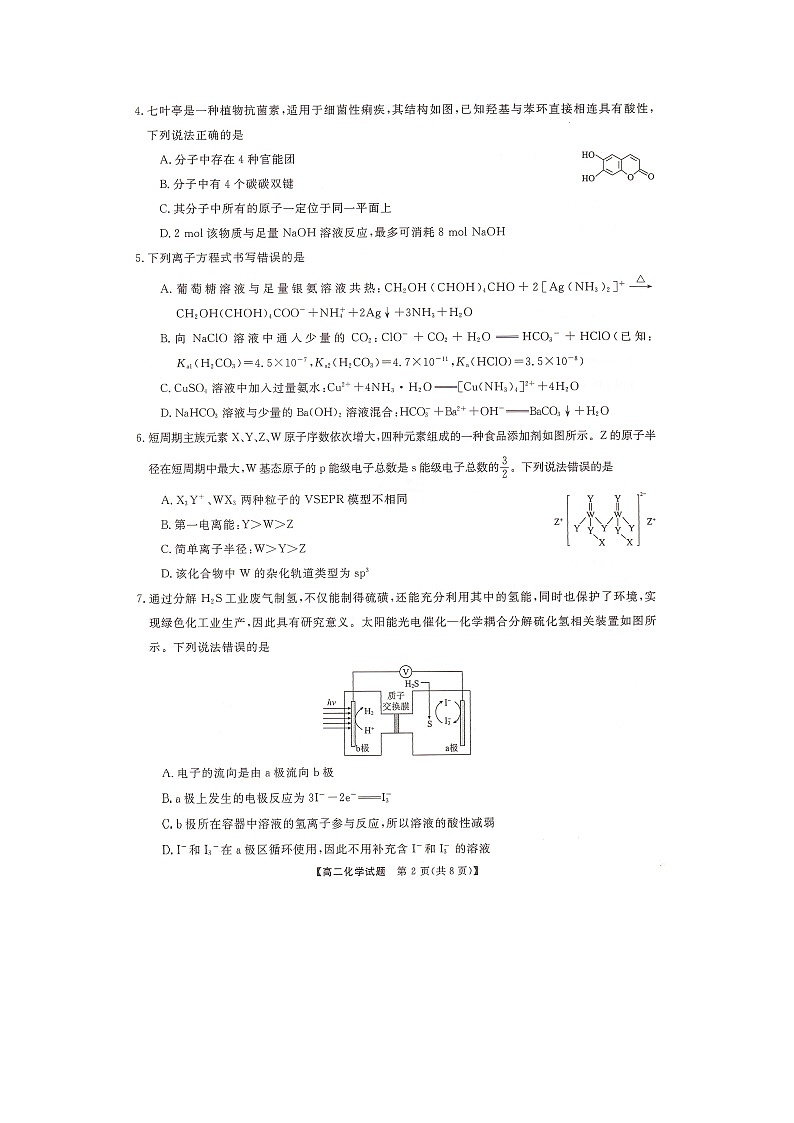 2024湖南省三湘名校教育联盟高二下学期4月期中联考化学试题扫描版含解析02