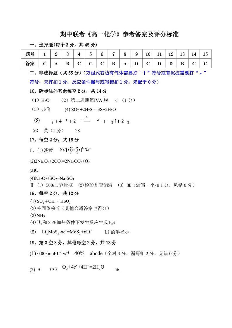 2024宜昌部分省级示范高中高一下学期期中联考化学试卷PDF版含答案01