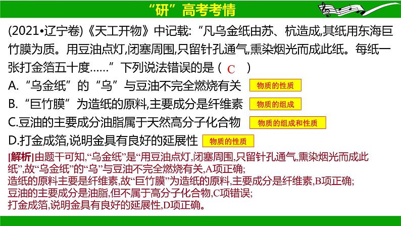 2024届高三化学二轮复习  微专题02：化学与传统文化、STSE  课件第4页