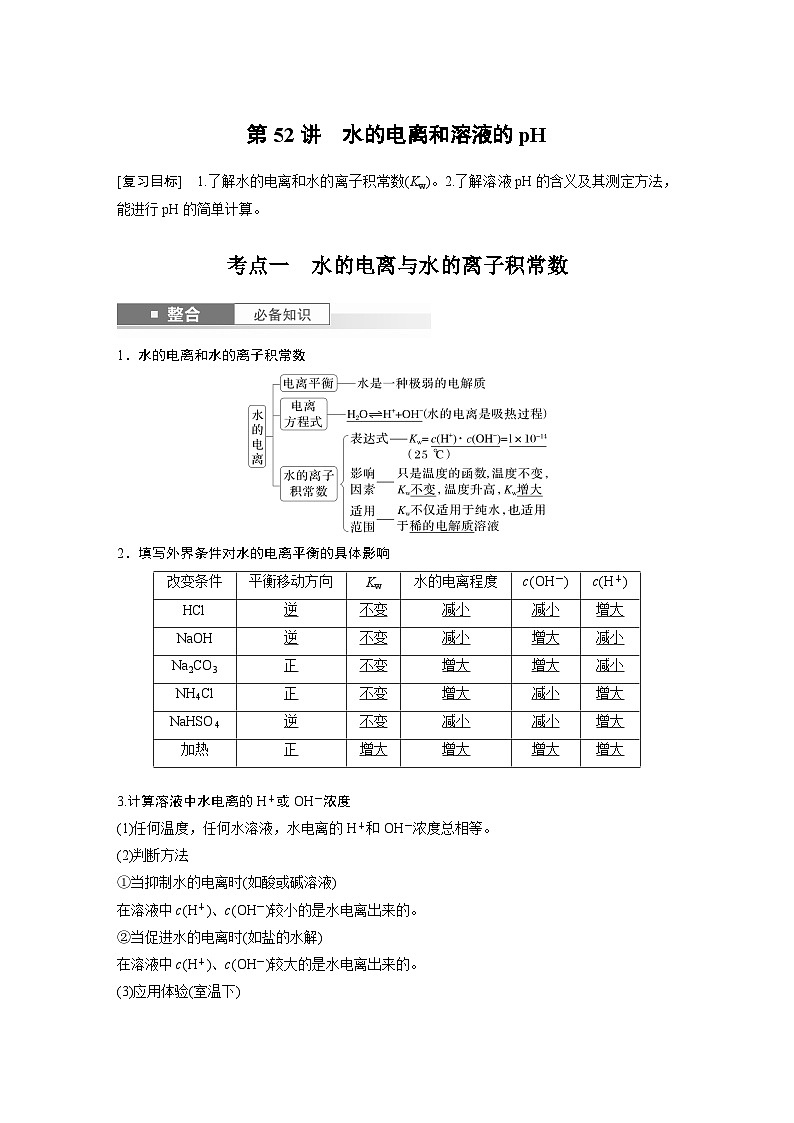 大单元四　第十二章　第52讲　水的电离和溶液的pH-备战2025年高考化学大一轮复习课件（人教版）01