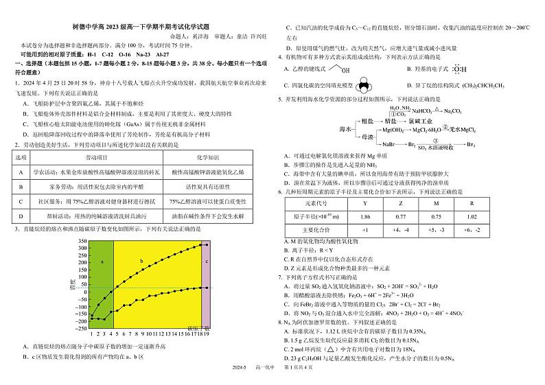 2024成都树德中学高一下学期期中考试化学PDF版含答案（可编辑）01