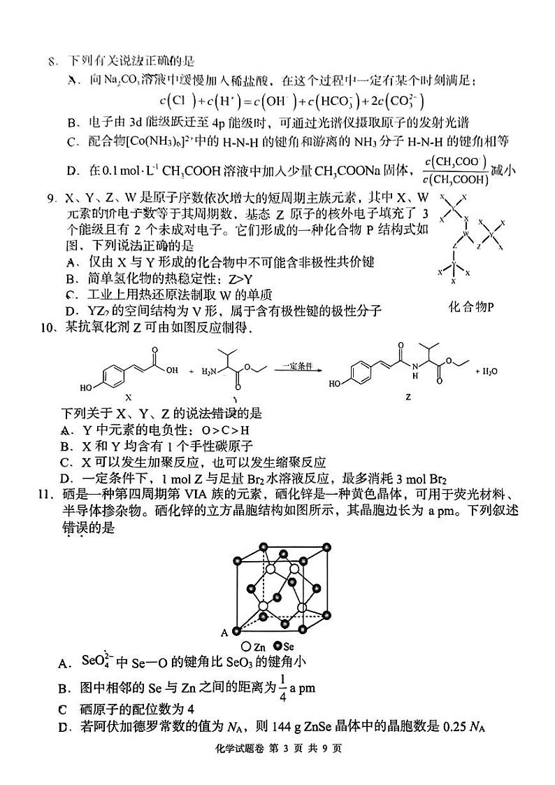 湖南省A佳教育2023-2024学年高三下学期模拟考试化学试题第3页