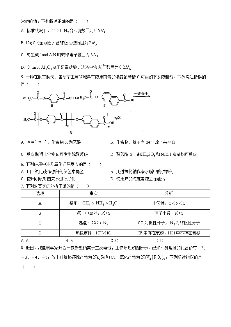 安徽省六安第一中学2024届高三下学期质量检测（二+）化学试题第2页
