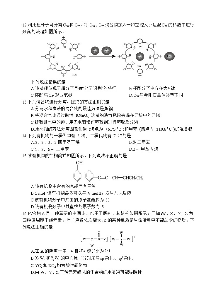 2024遂宁射洪中学高二下学期期中考试化学含答案03