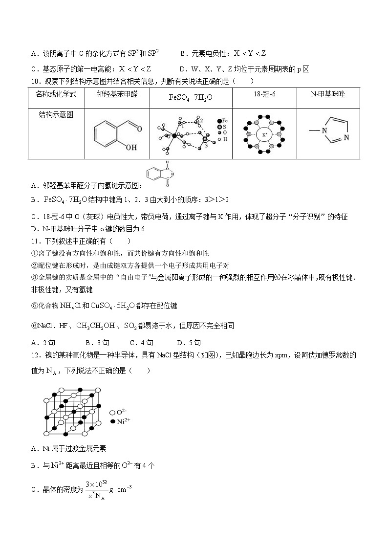 2024内江二中高二下学期期中考试化学试题无答案第3页