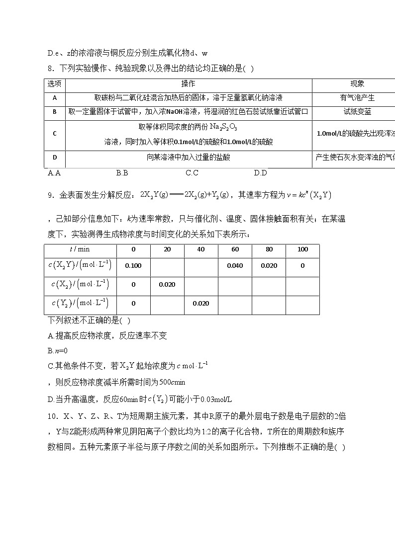 湖北省鄂东南省级示范高中2023-2024学年高一下学期期中联考化学试卷(含答案)03