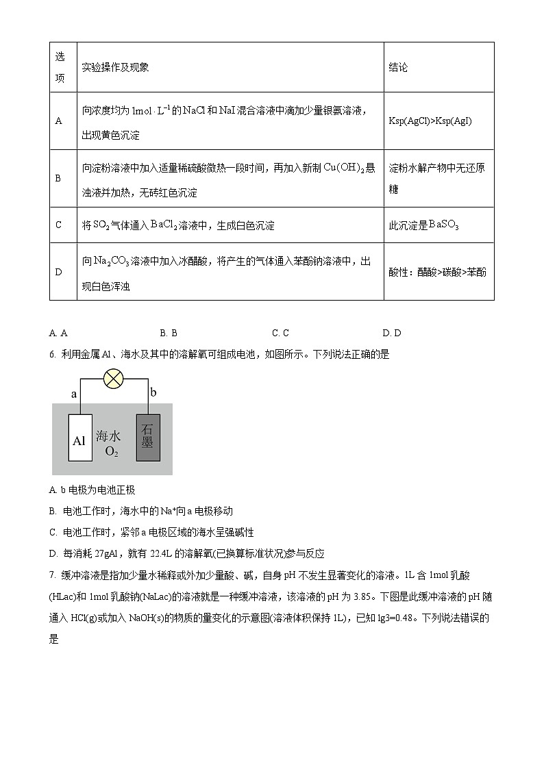 2024届四川省雅安市天全中学高三下学期模拟预测化学试题（原卷版+解析版）02