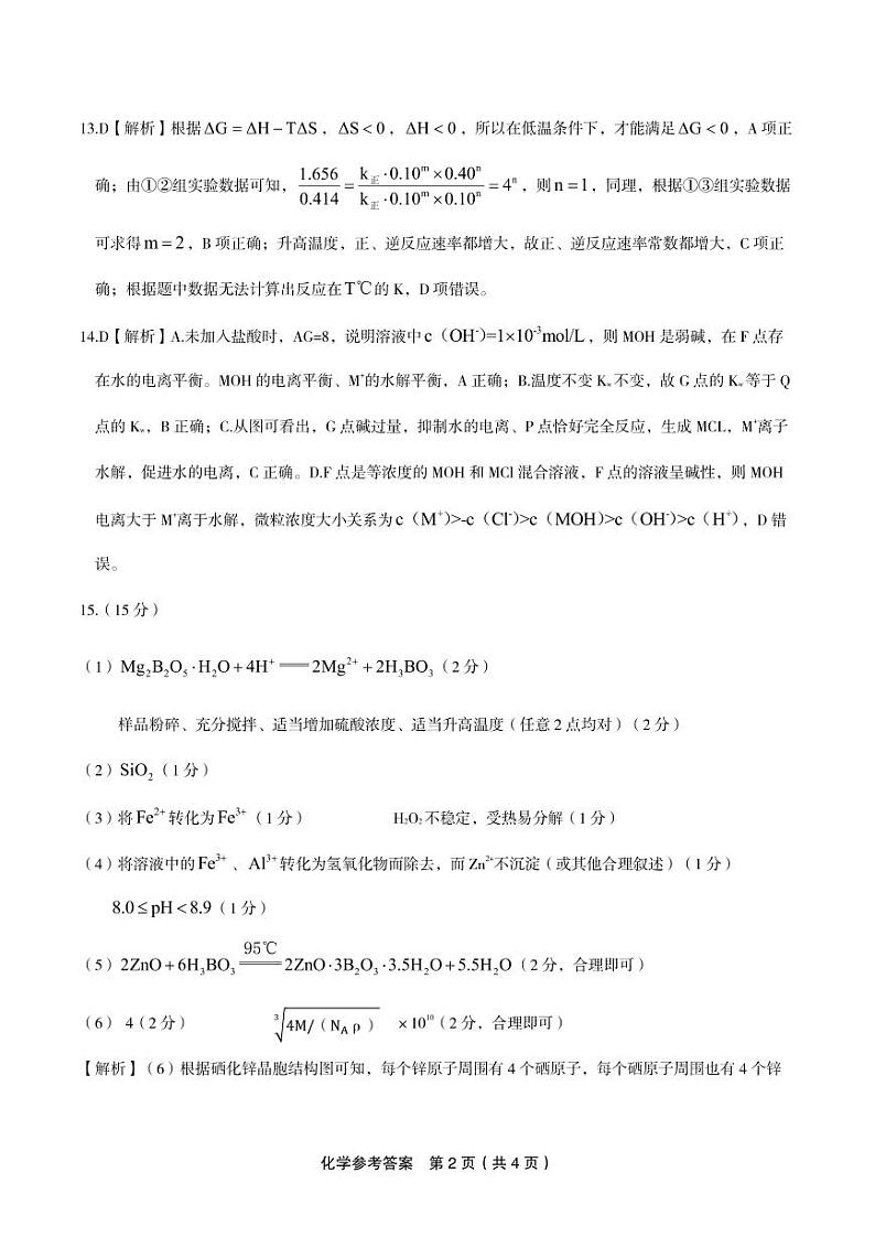 化学答案·2024年高考最后一卷第2页