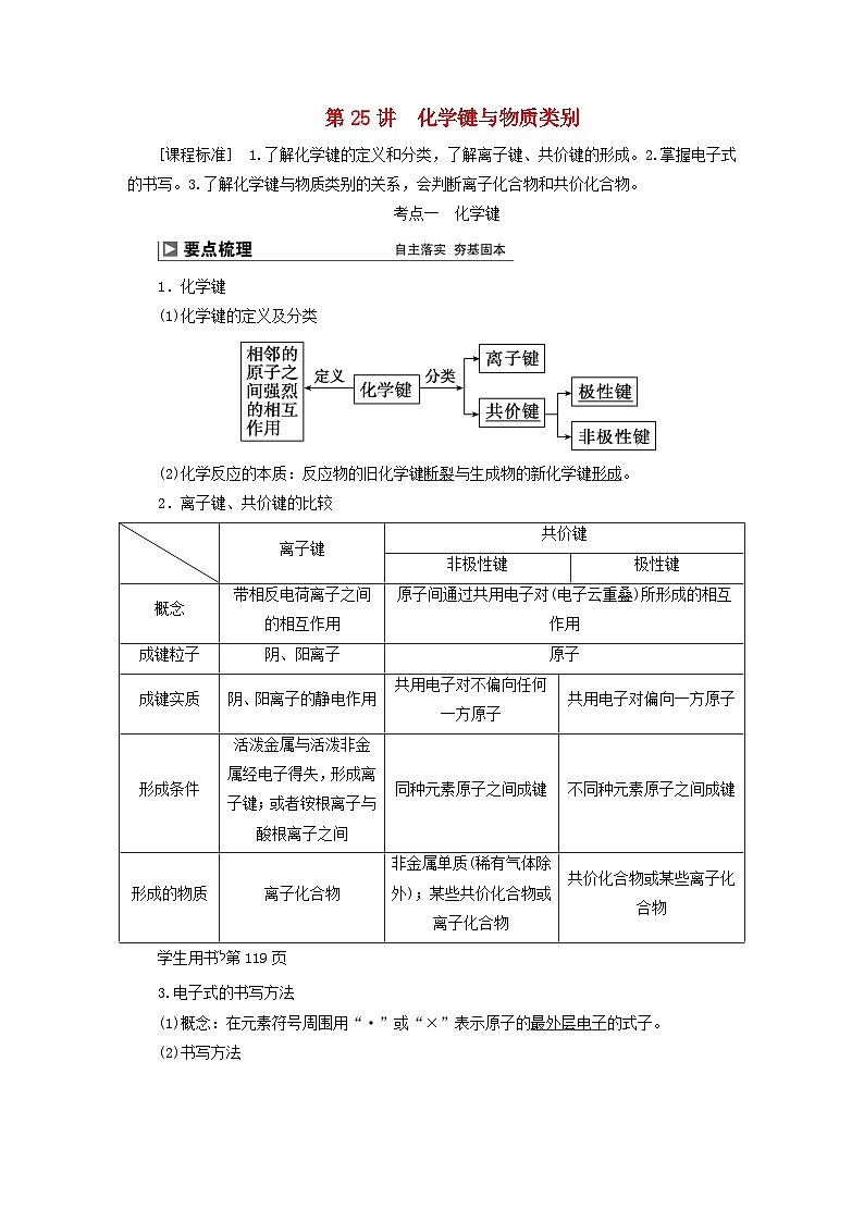 2024届高考化学一轮复习练习第五章物质结构元素周期律第25讲化学键与物质类别第1页
