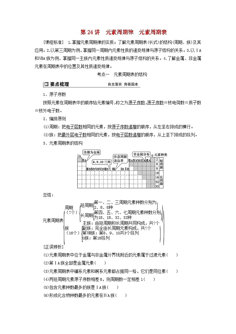 2024届高考化学一轮复习练习第五章物质结构元素周期律第24讲元素周期律元素周期表第1页