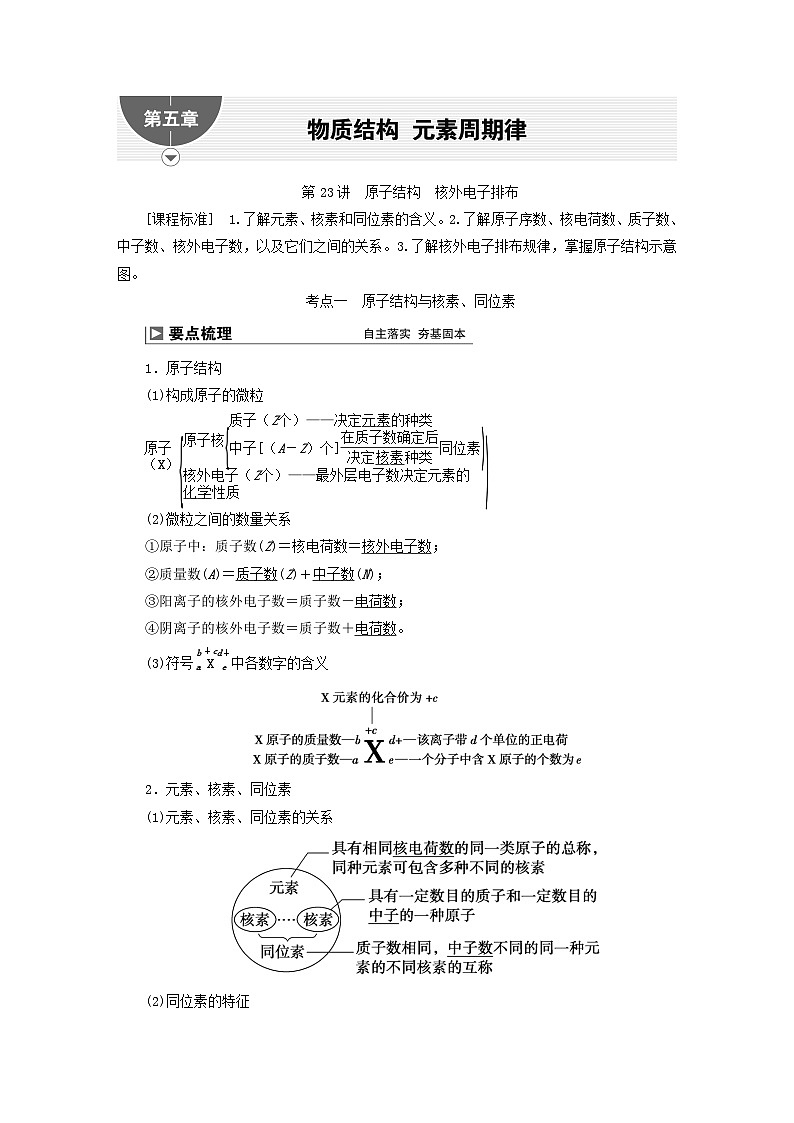 2024届高考化学一轮复习练习第五章物质结构元素周期律第23讲原子结构核外电子排布第1页