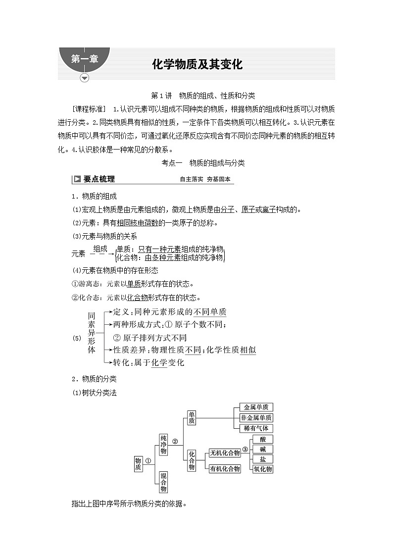2024届高考化学一轮复习练习第一章化学物质及其变化第1讲物质的组成性质和分类第1页