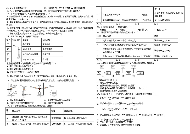 16，山东省济宁市微山县第二中学2023-2024学年高一下学期第一次月考化学试题02