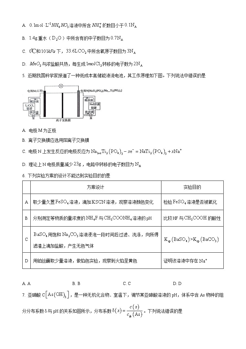 2024届陕西省部分学校高三下学期5月份高考适应性考试理科综合试题-高中化学（原卷版）第2页