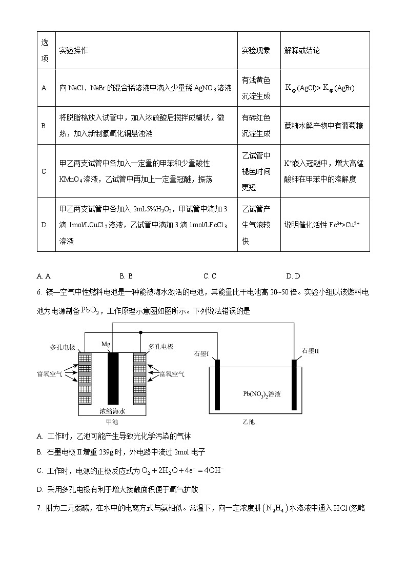 2024届四川省雅安市天全中学高三下学期模拟预测化学试题（原卷版+解析版）02