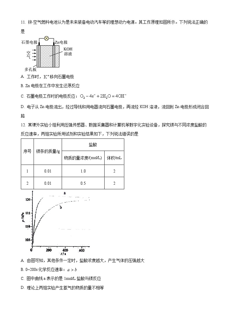 云南省昆明市第一中学2023-2024学年高一下学期4月期中考试化学试题（原卷版）第3页