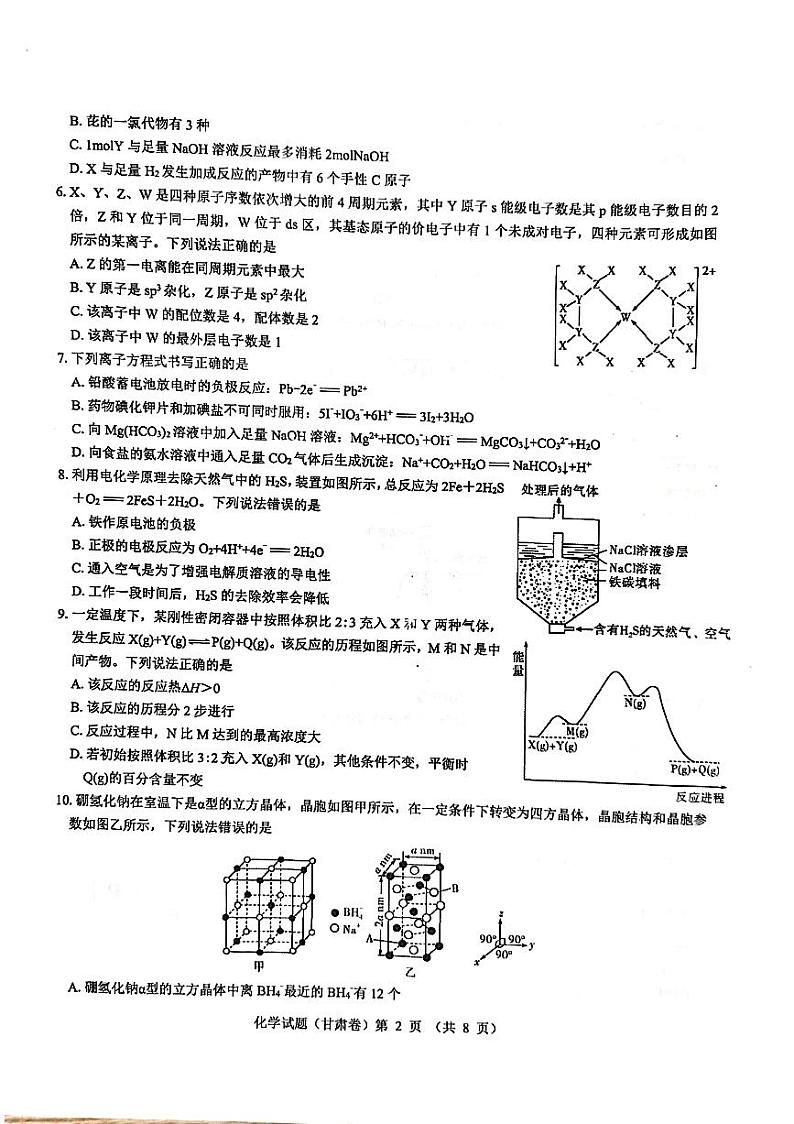 甘肃省民乐县第一中学2024届高三下学期5月模拟考试化学试卷第3页