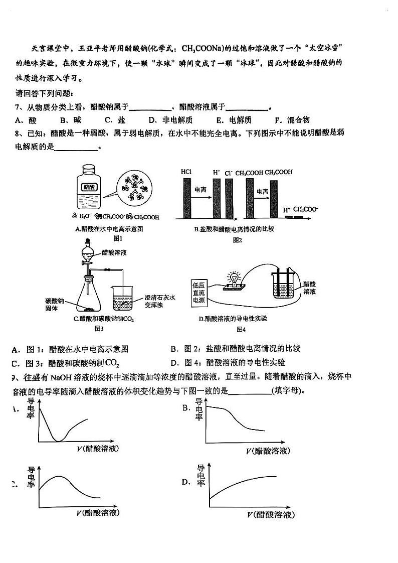 上海市同济大学第一附属中学2023-2024学年高一下学期期中考试+化学试卷+02