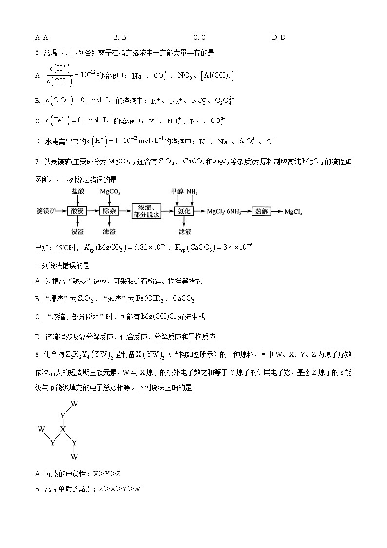 河北省衡水市部分示范性高中2024届高三下学期三模化学试题（原卷版）第3页