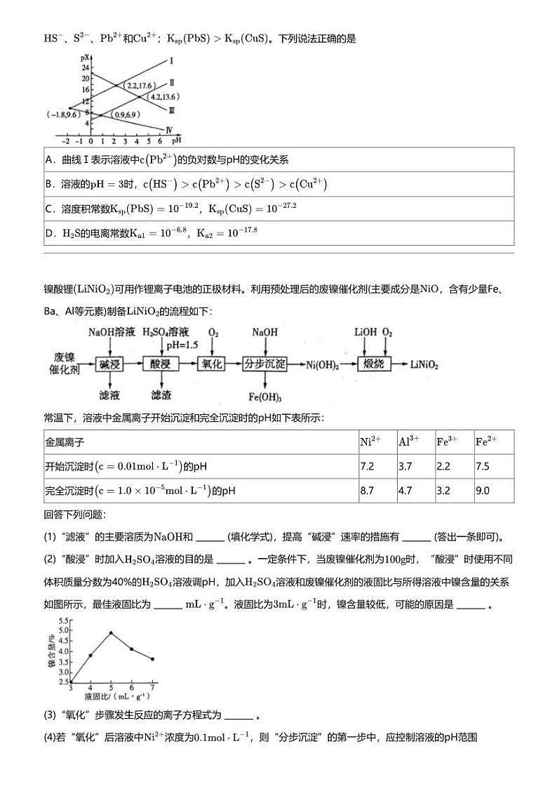 2024年陕西安康高新区安康市高新中学高三高考模拟化学试卷（安康中学高新分校5月）03