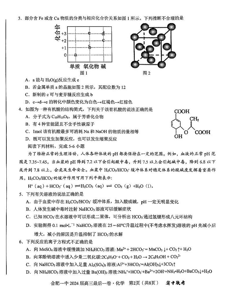 安徽省合肥市第一中学2024届高三下学期最后一卷化学试题第2页
