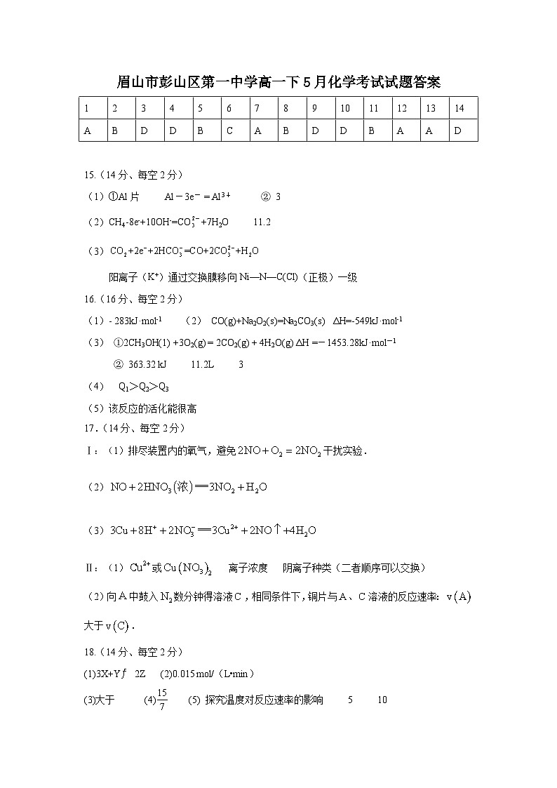 四川省眉山市彭山区第一中学2023-2024学年高一下学期5月期中化学试题01