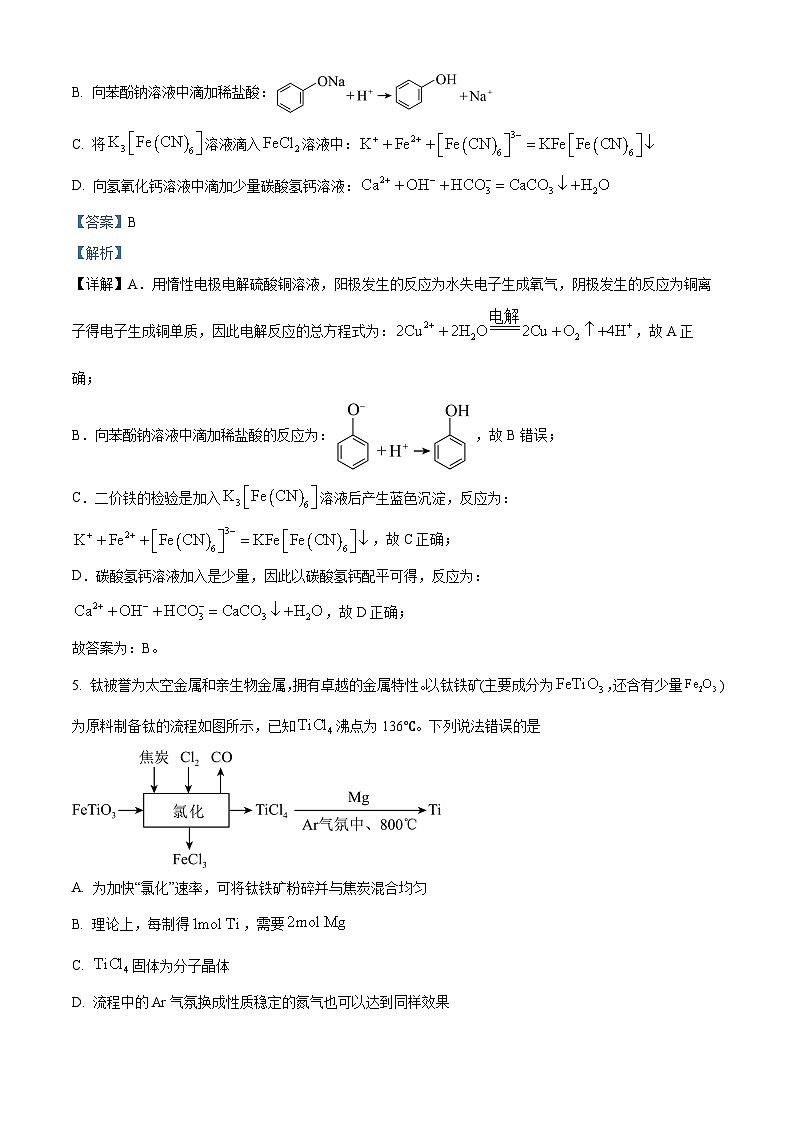 江苏省部分学校2024届高三下学期全真模拟测化学试卷 （原卷版+解析版）03