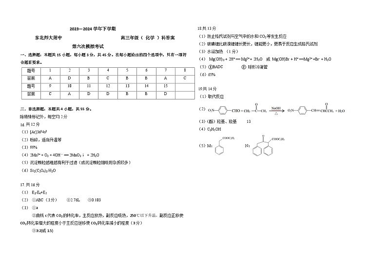 2024届吉林省长春市东北师范大学附属中学高三下学期第六次模拟考试化学试卷01