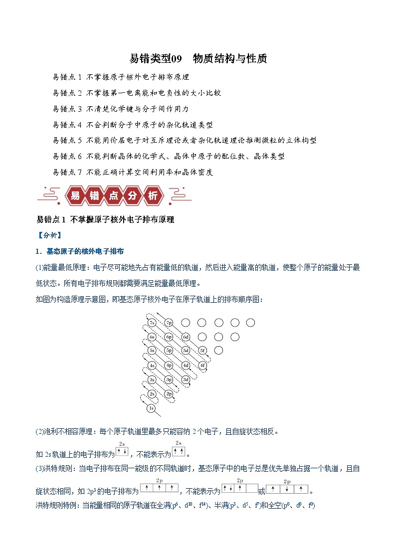 2024新高考化学易错题类型09物质结构与性质（7大易错点）Word版附解析01