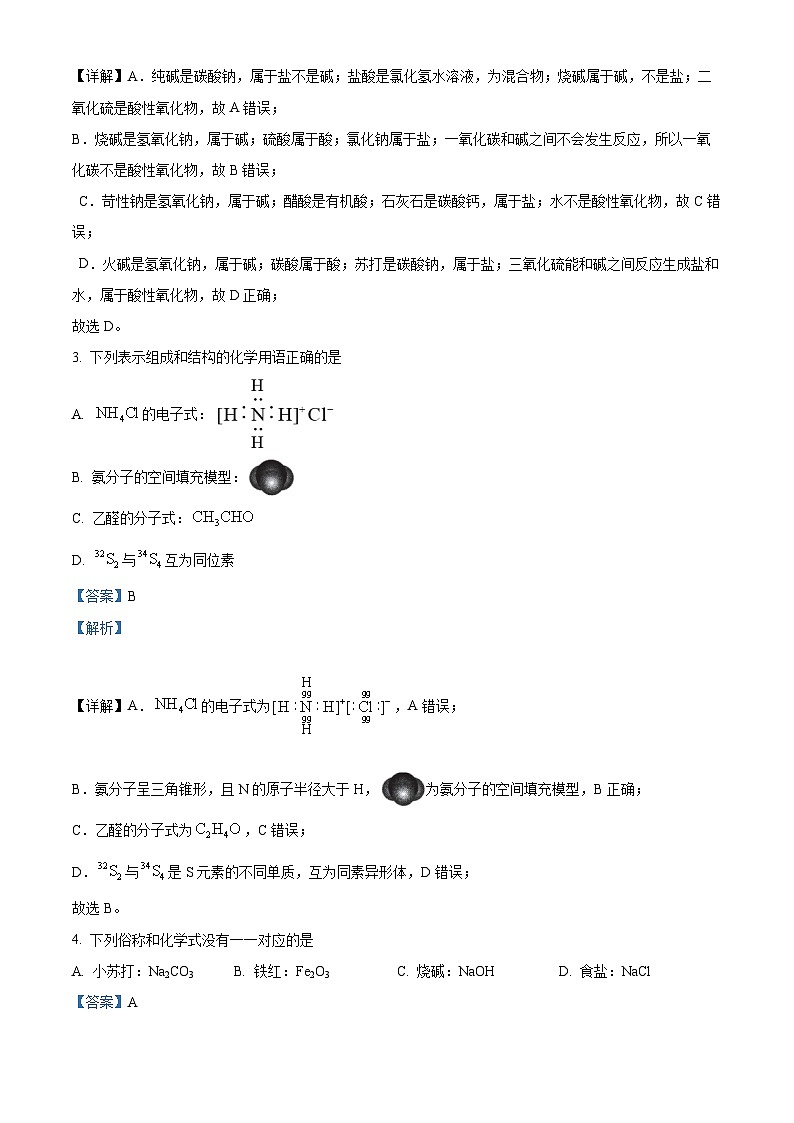 2024届浙江省舟山中学高三下学期模拟预测化学试题（原卷版+解析版）02